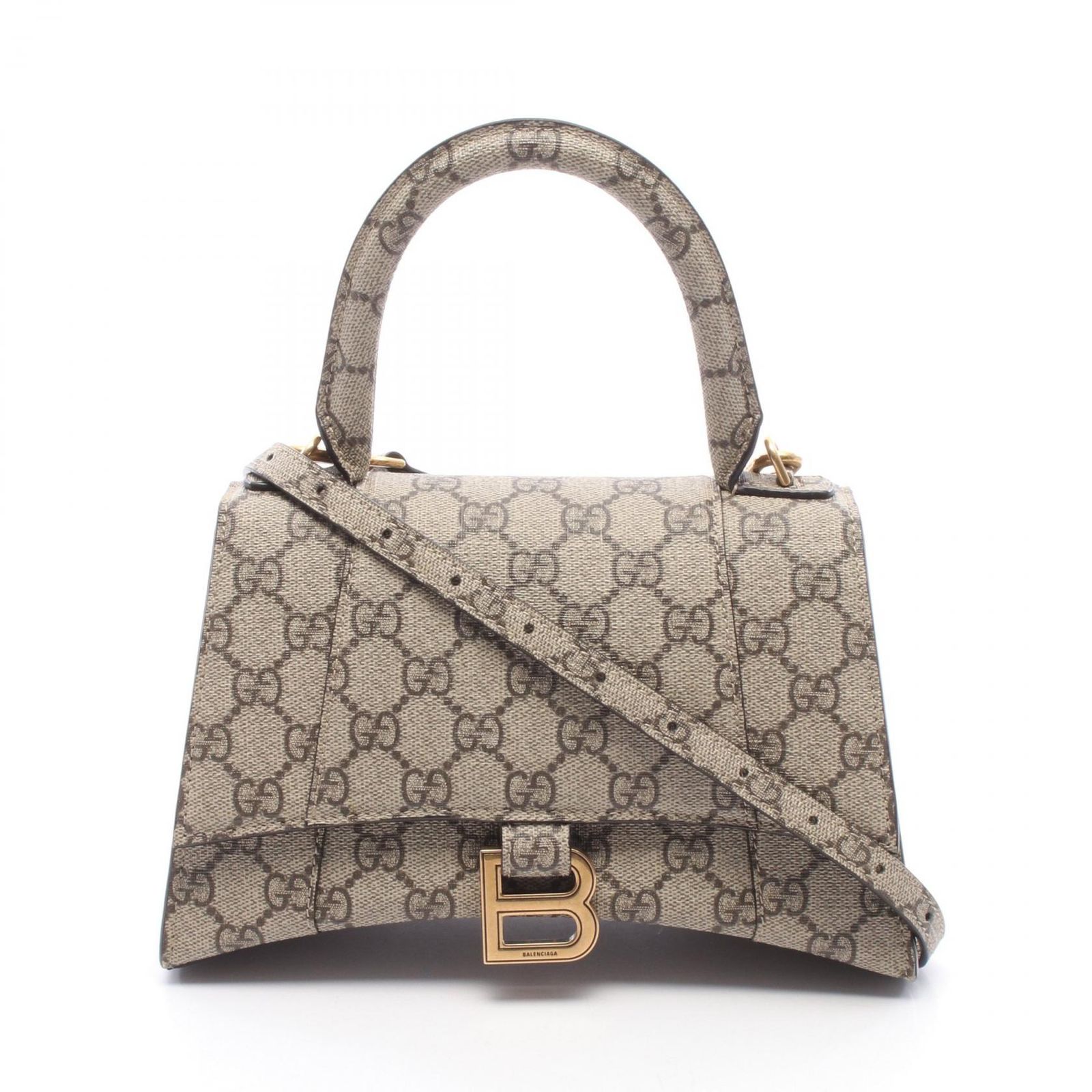 グッチ GUCCI ハンドバッグ GUCCI × BALENCIAGA ハッカープロジェクト フローラ アワーグラス 681697 ベージュ PVCコーティングキャンバス GUCCI×BALENCIAGA アワーグラスS