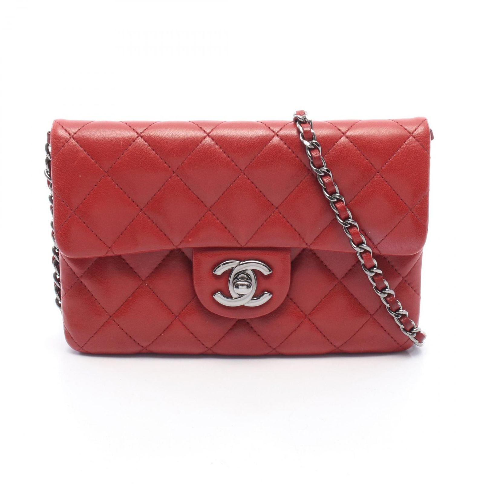 シャネル CHANEL ショルダーバッグ マトラッセ スモール チェーンショルダー 66251 レッド ラムスキン（羊革） マトラッセ スモール チェーンショルダー レディース