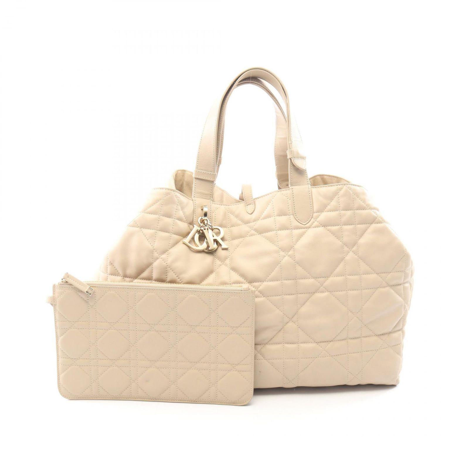 ディオール Dior トートバッグ トゥジュール ラージ マイクロカナージュ M2820OSHJ ベージュ レザー Toujours バッグ ラージ レディース Used A
