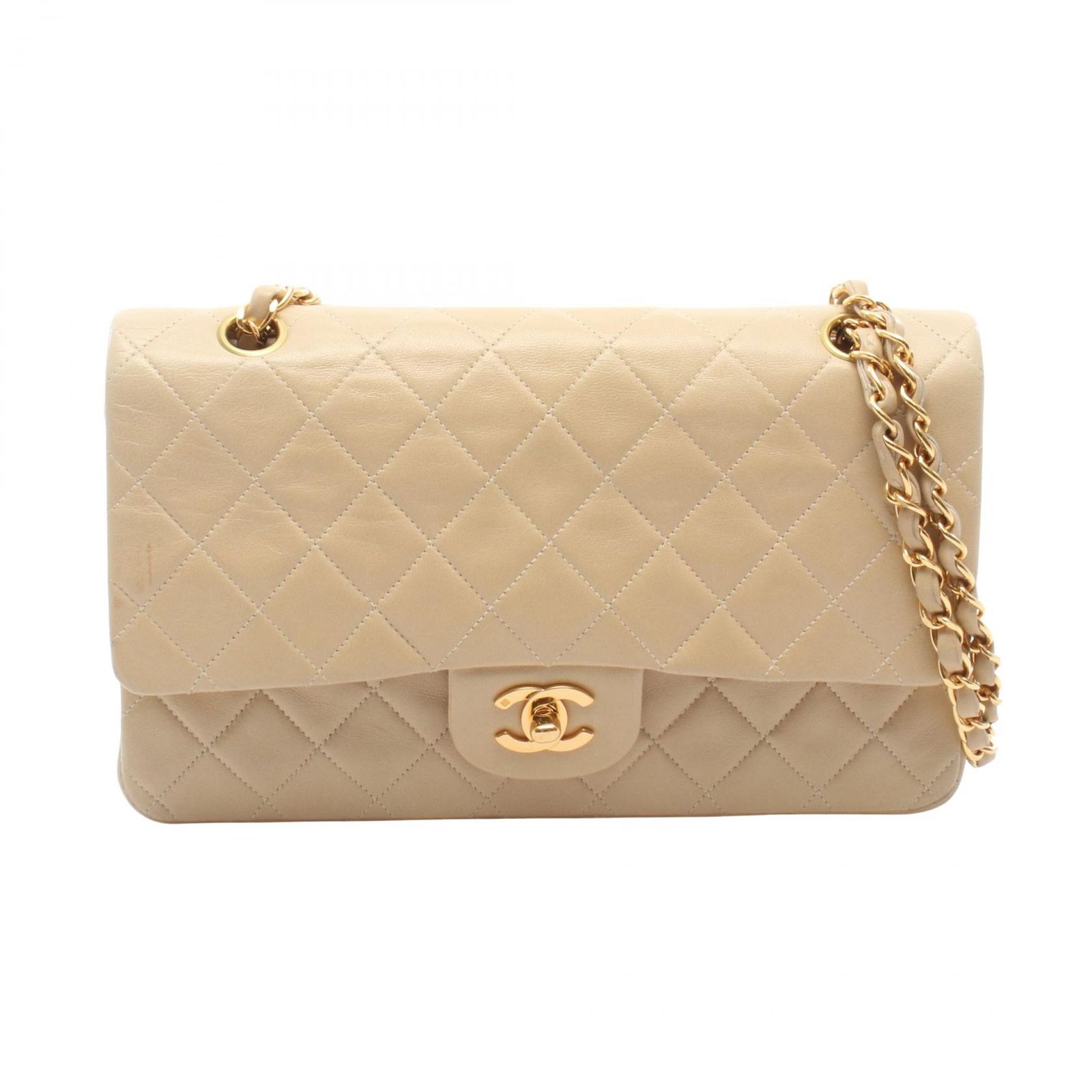 シャネル CHANEL ショルダーバッグ マトラッセ Wフラップ ベージュ ラムスキン（羊革） マトラッセ ダブルフラップ チェーンショルダー レディース Used B