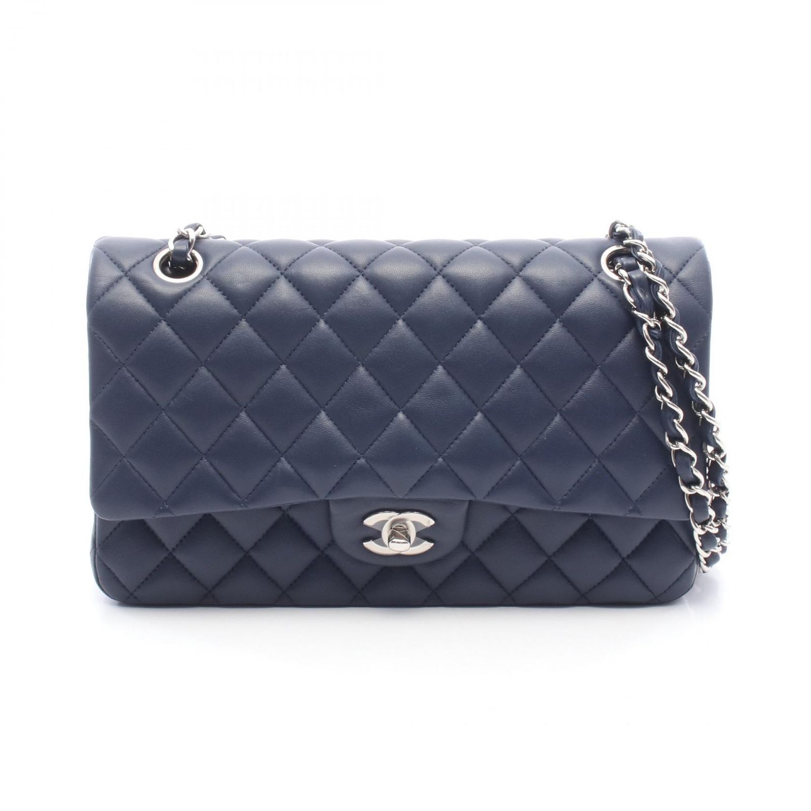 シャネル CHANEL ショルダーバッグ マトラッセ Wフラップ ネイビー ラムスキン（羊革） マトラッセ ダブルフラップ チェーンショルダー レディース Used B