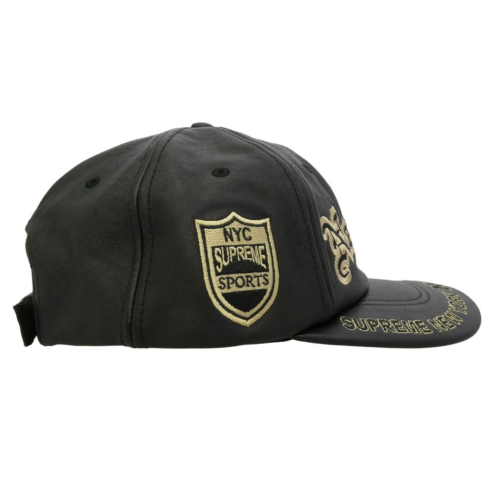 Supreme NYC ブラックレザーキャップ Supreme シュプリーム 25AW New York Leather 6-Panel Cap