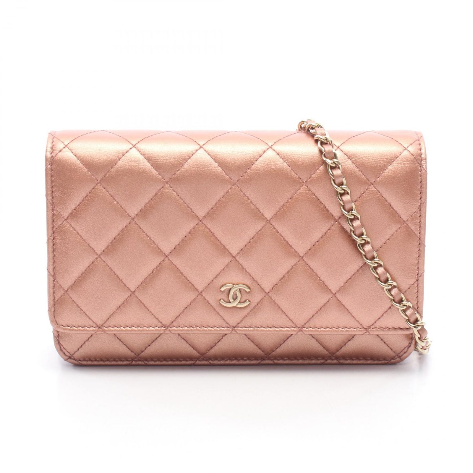シャネル CHANEL ショルダーバッグ マトラッセ メタリック ローズゴールド レザー マトラッセ チェーンウォレット レディース Used A