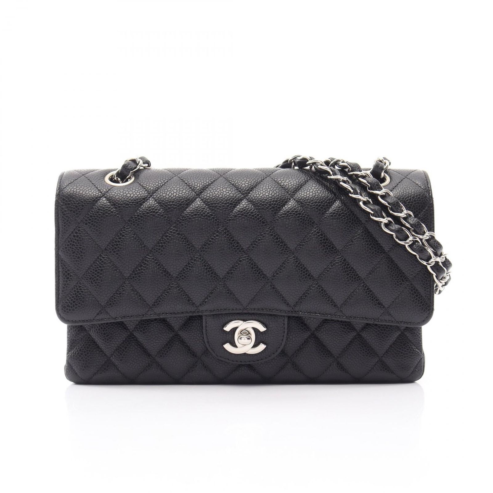 シャネル CHANEL ショルダーバッグ マトラッセ Wフラップ ブラック キャビアスキン(グレインドカーフ) マトラッセ ダブルフラップ チェーンショルダー レディース