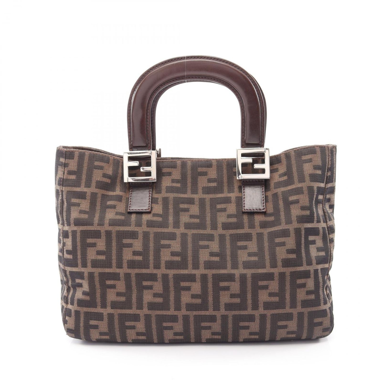 フェンディ FENDI ハンドバッグ ズッカ ブラック/ブラウン レザー ズッカ ハンドバッグ レディース Used B
