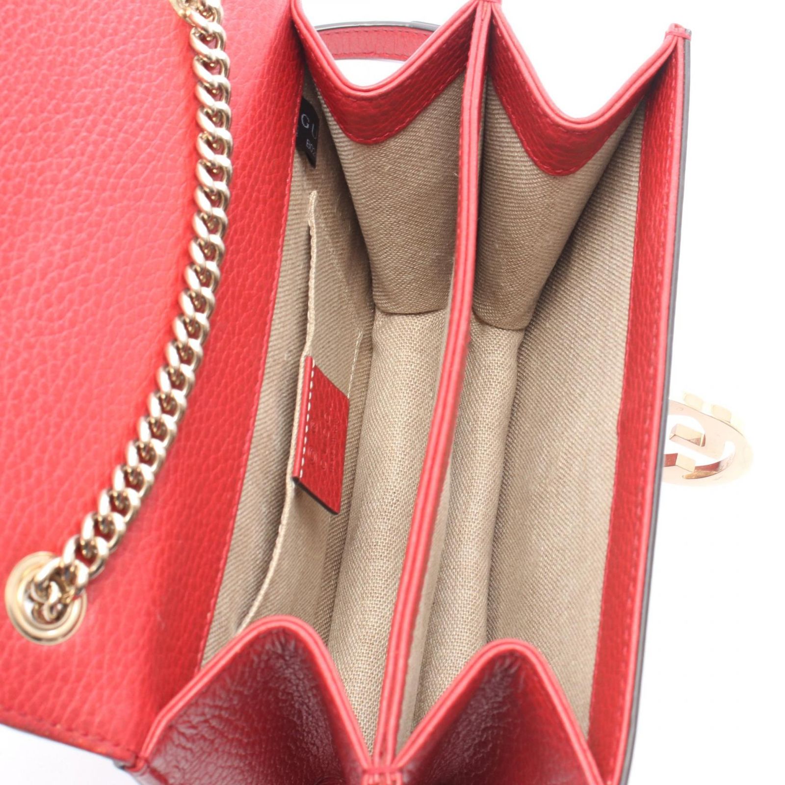 グッチ GUCCI ショルダーバッグ インターロッキングG 510304 レッド レザー インターロッキングG チェーンショルダー レディース Used B｜詳細画像