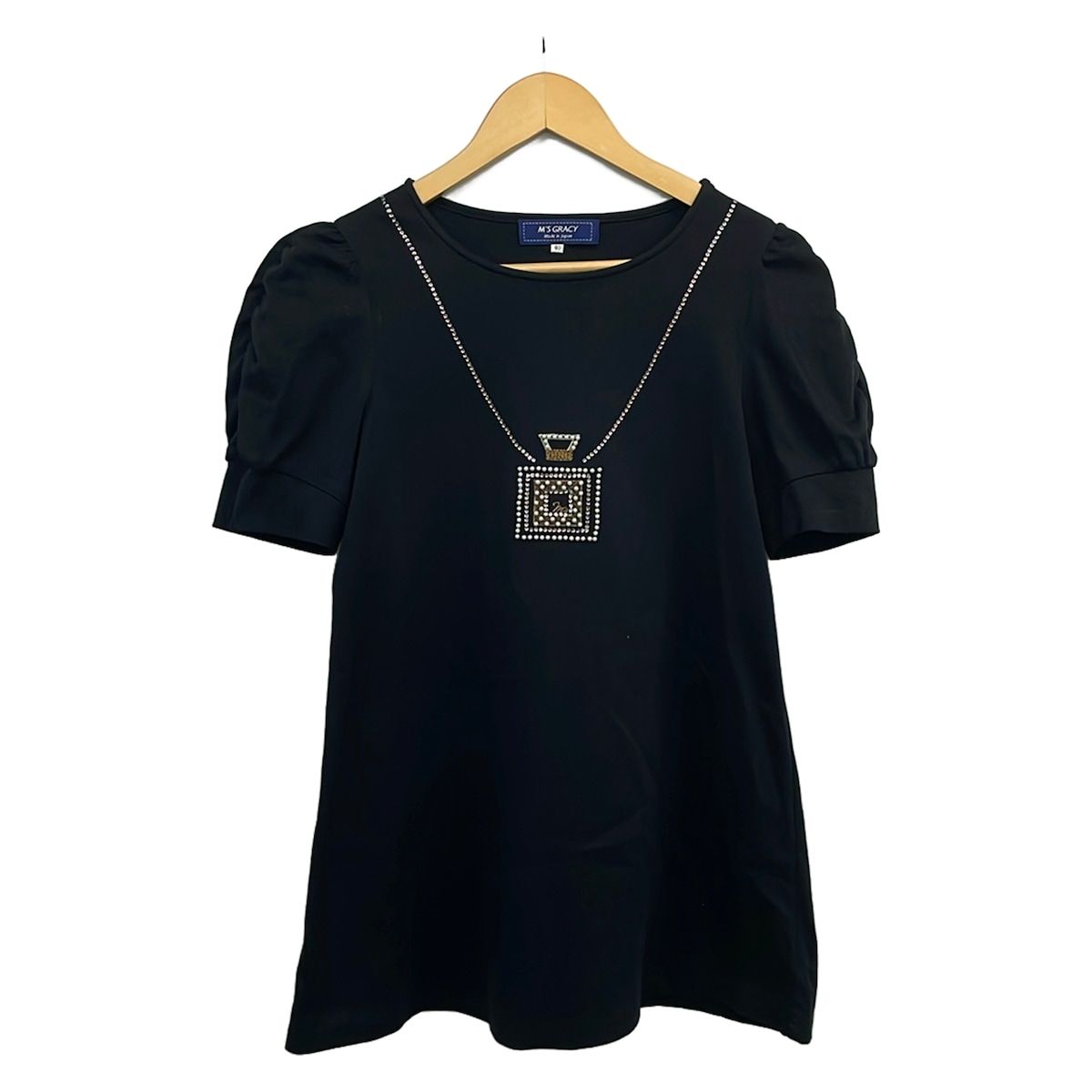 M'S GRACY(エムズグレイシー) ワンピース サイズ40 M レディース美品 - 黒×マルチ 半袖/ミニ/スパンコール/パール