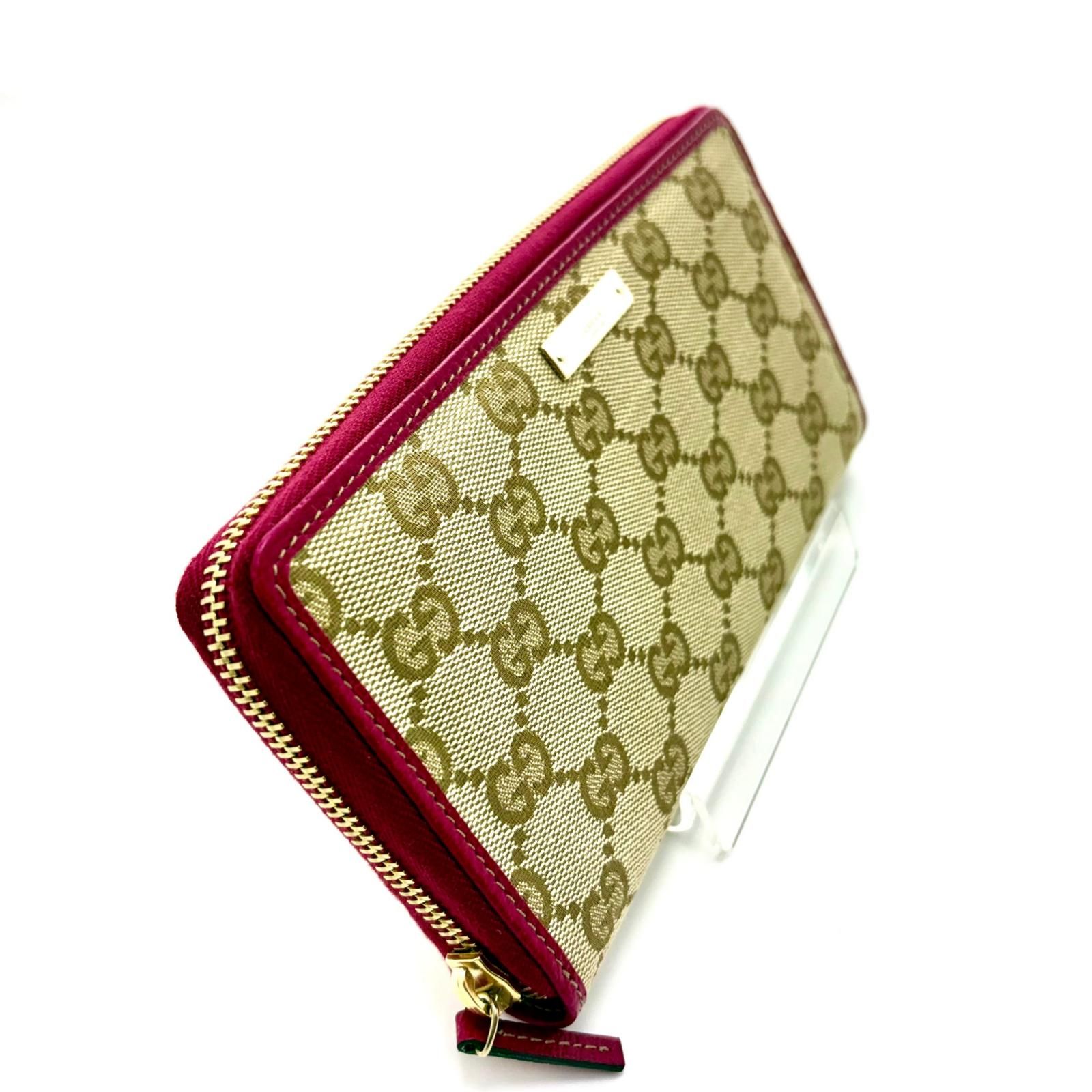 GUCCI グッチ GGラウンド長財布 ベージュ/ピンク キャンバス/カーフ