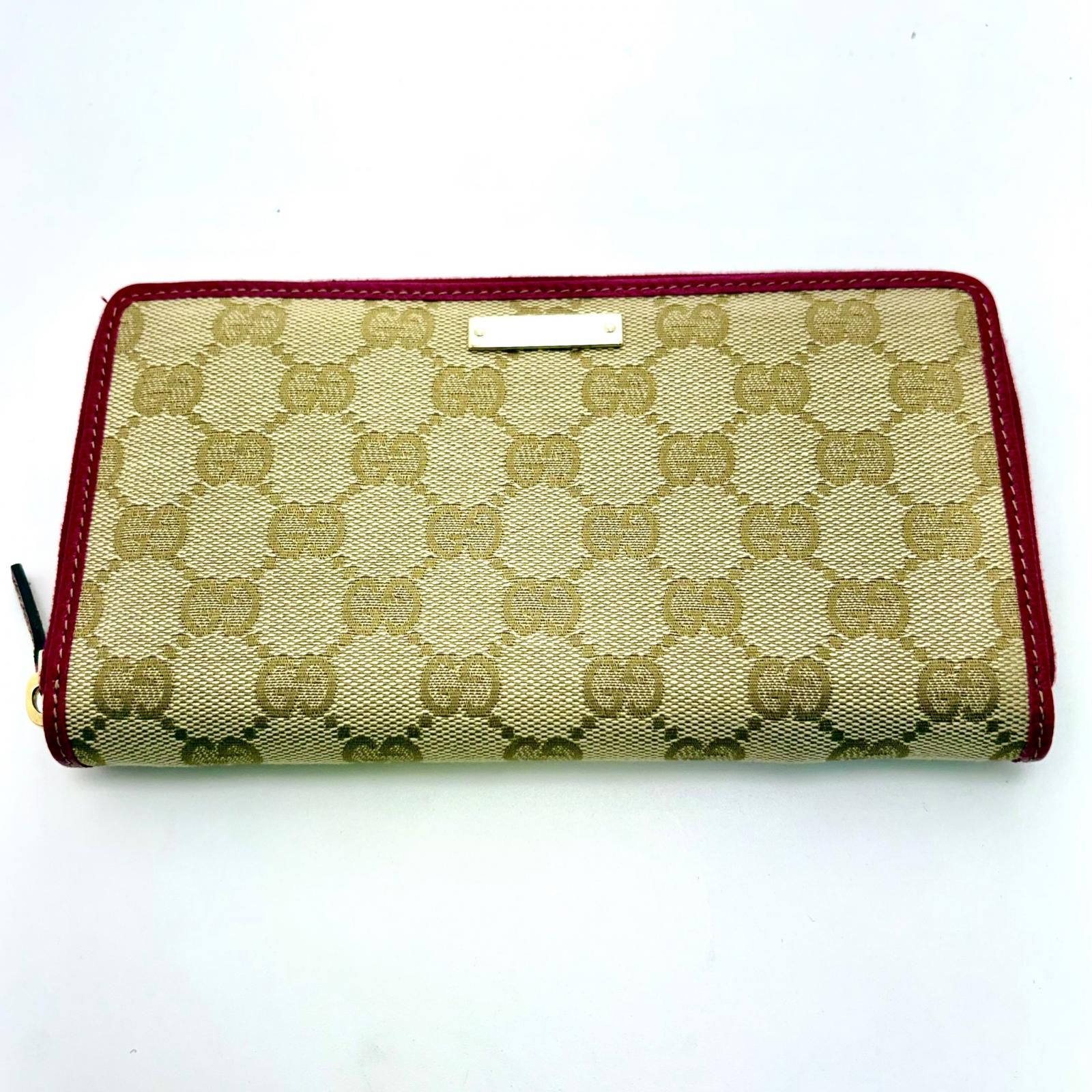 GUCCI グッチ GGラウンド長財布 ベージュ/ピンク キャンバス/カーフ