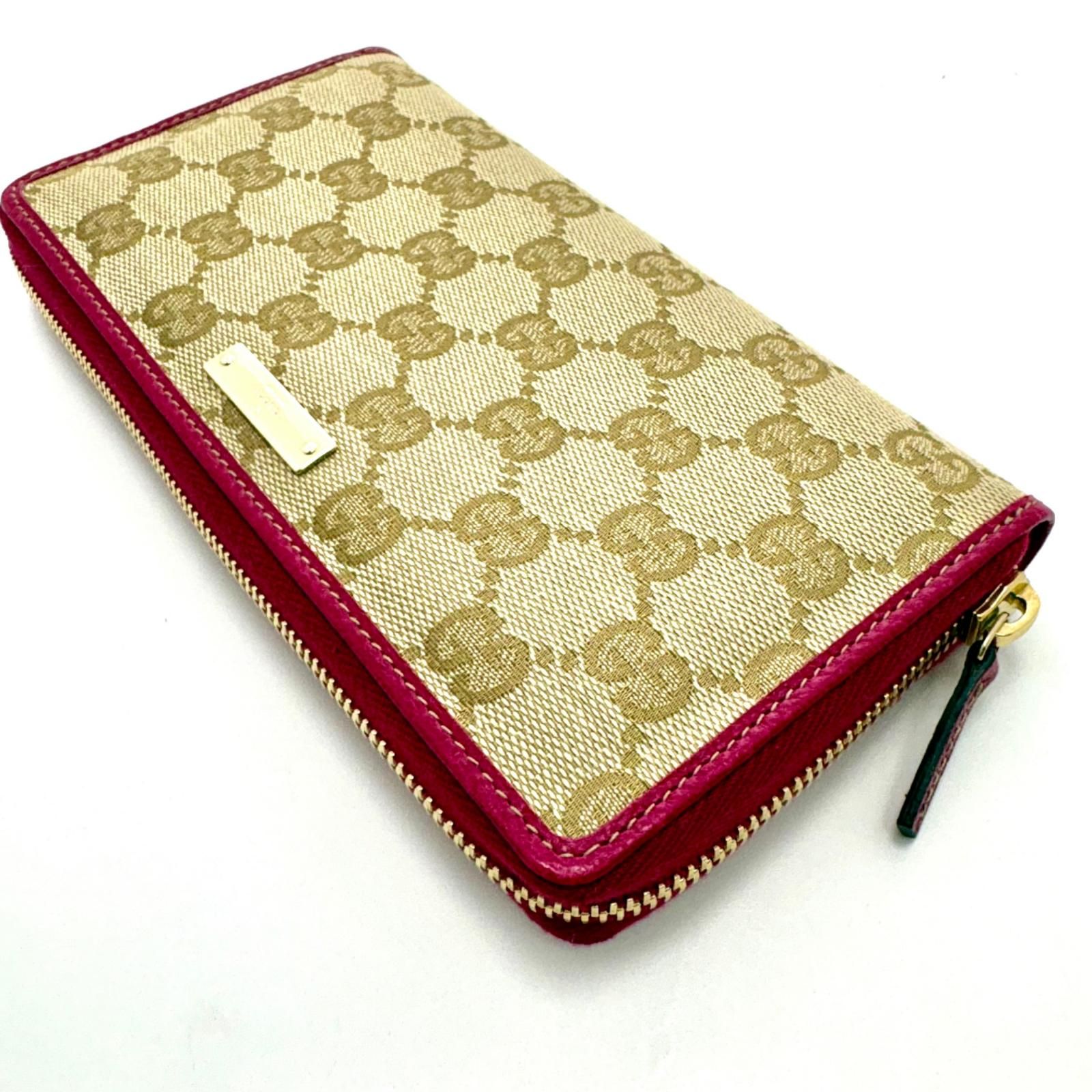 GUCCI グッチ GGラウンド長財布 ベージュ/ピンク キャンバス/カーフ