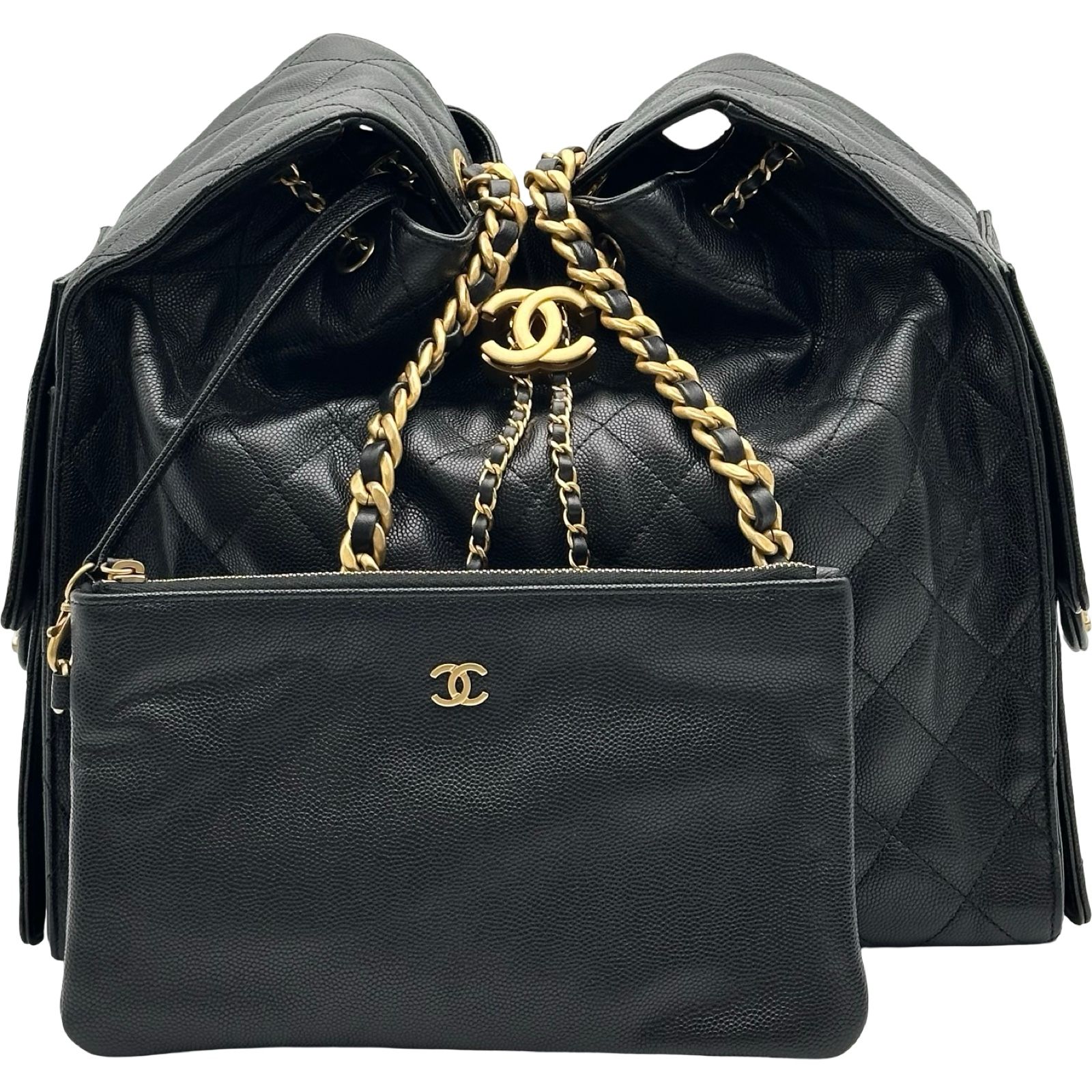シャネル CHANEL CHANEL25 ミディアム ブラック ゴールド金具 キャビアスキン レディース ショルダーバッグ