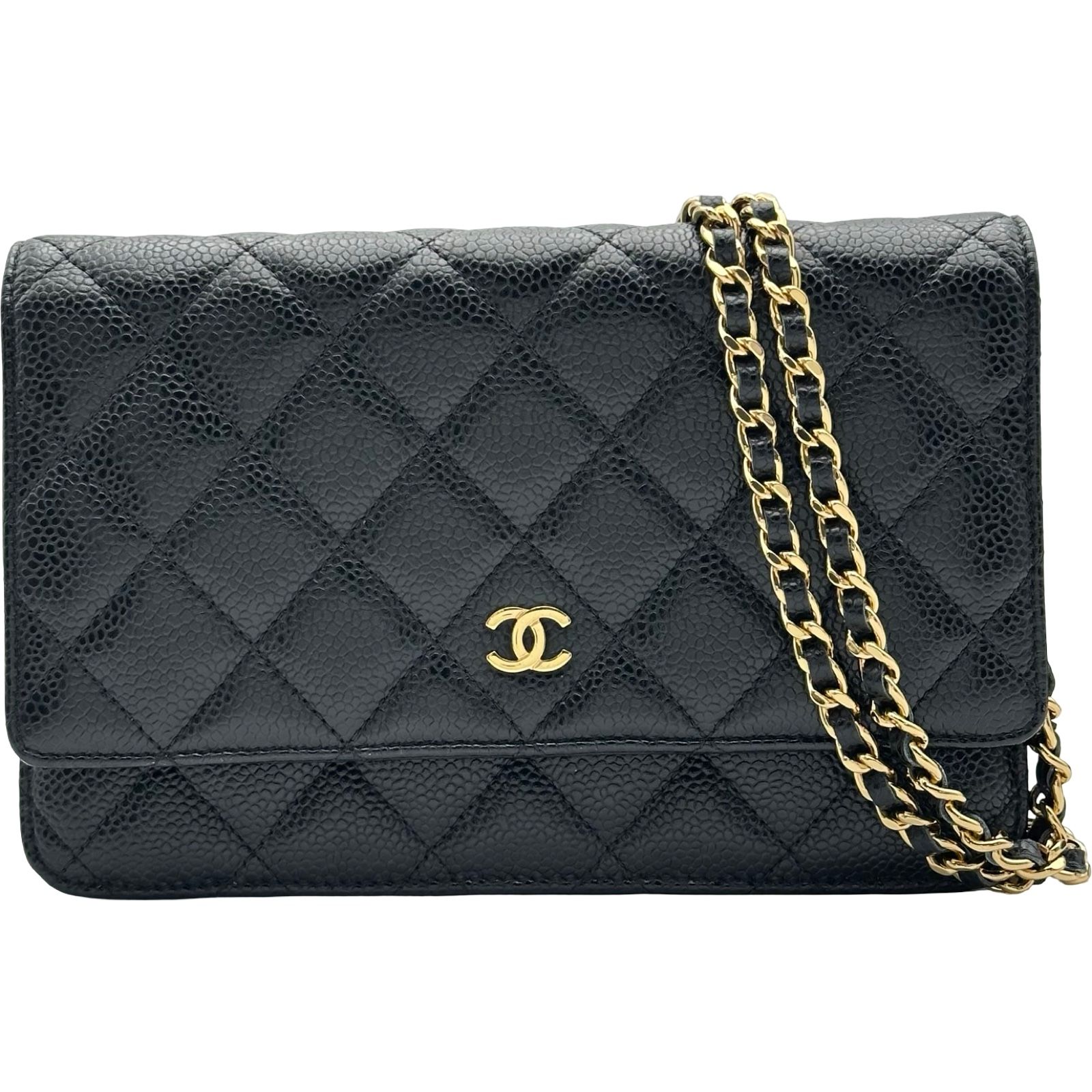 シャネル CHANEL マトラッセ チェーンウォレット A33814 26番台 ブラック ゴールド金具 キャビアスキン レディース ショルダーバッグ