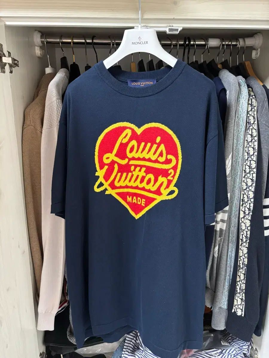 ルイヴィトン ハート ロゴ ネイビー 半袖 ニット XXL