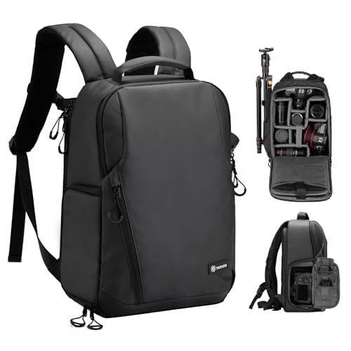 [TARION] カメラリュック12.5L 軽量カメラバッグ 防水PUレザー素材 PC収納＆三脚収納可 サイドアクセス 一眼レフカメラバッグ 通勤や旅行に適しています TRLpms