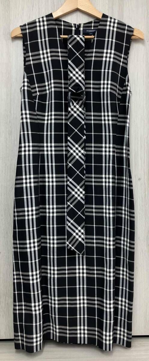 BURBERRY LONDON FM319-027 バーバリー ロンドン ノースリーブ ワンピース ノバチェック リネン 麻 ブラック 黒 レディース ベルト付き 40 8,887円