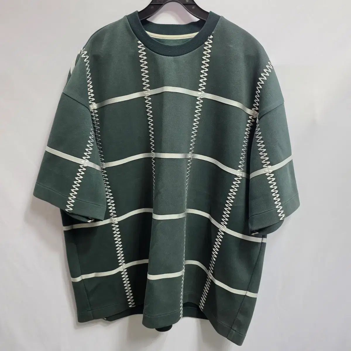 ハンサム システム グリーン カラー チェック パータン 半袖 Tシャツ