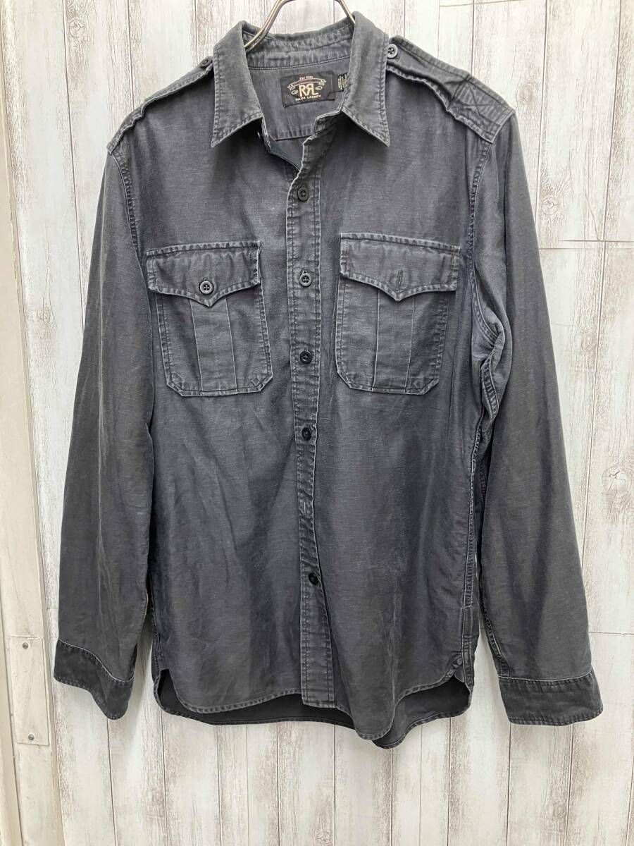 RRL RALPH LAUREN/長袖シャツ／コットンリネンサファリシャツブラックヴィンテージ加工