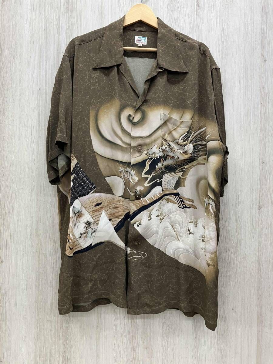 SUN SURF サンサーフ DRAGON&BIWA OLIVE アロハシャツ