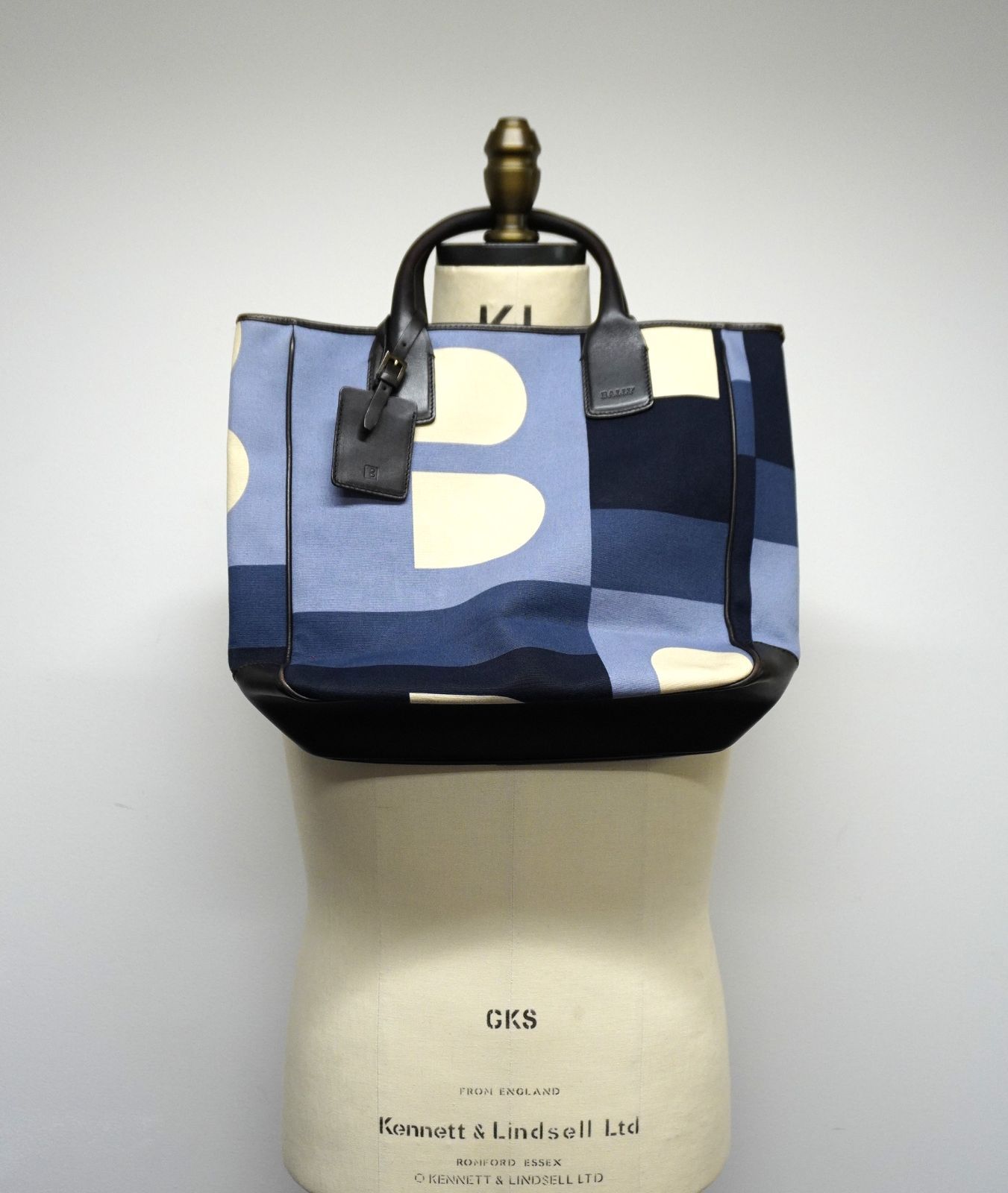 ◆BALLY キャンバス トートバッグ ブルー系 状態良品