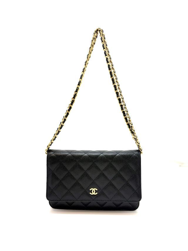CHANEL シャネル マトラッセ チェーンウォレット ブラック/GP キャビア ショルダーバッグ キャビアスキン ブラック レディース【中古】436