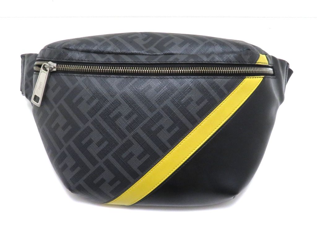 FENDI フェンディ ダイアゴナル ズッカ ウエストバッグ【205】 7VA434 ショルダーバッグ PVC ブラック メンズ【中古】