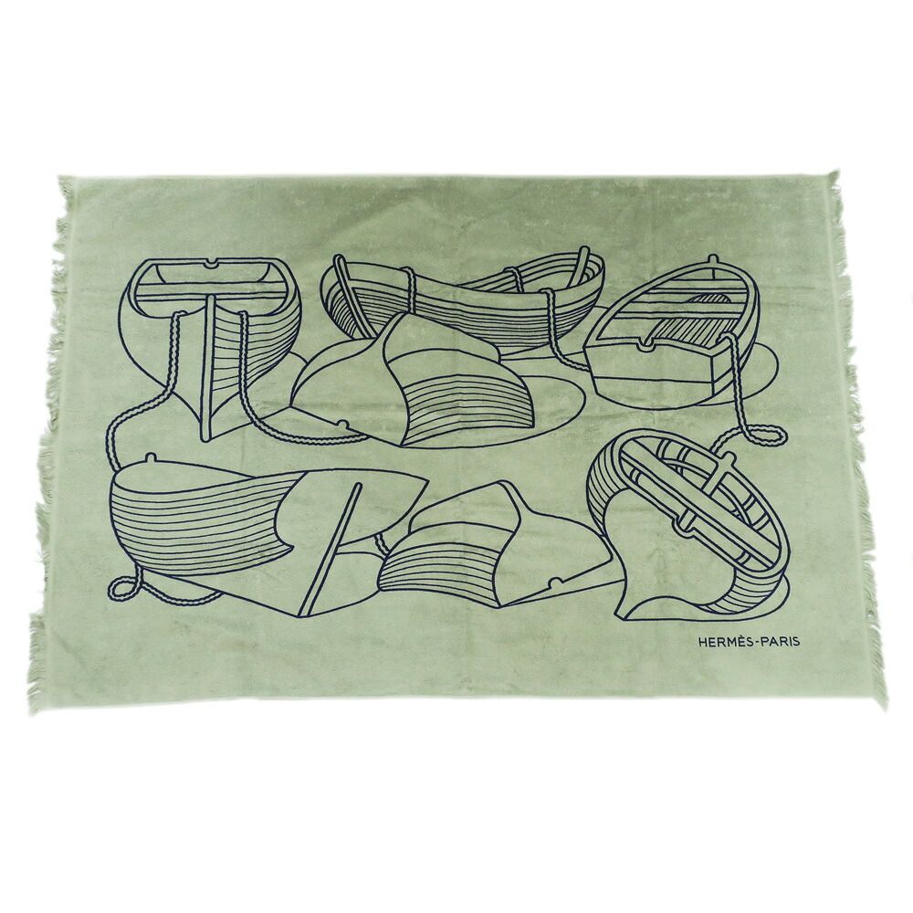 【天白】エルメス ブランケット DRAP DE PLAGE YACHTINZ THALASSA グリーン コットン ひざ掛け タオル 小物 その他 メンズ レディース