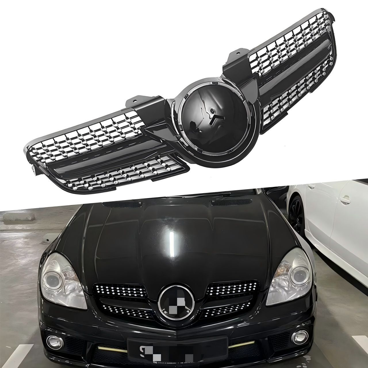 ベンツ SLK R171 2008-2010年対応 フロントグリル 立体メッシュデザイン ABS製 交換取付式 フロントフェイス 外装アクセントパーツ