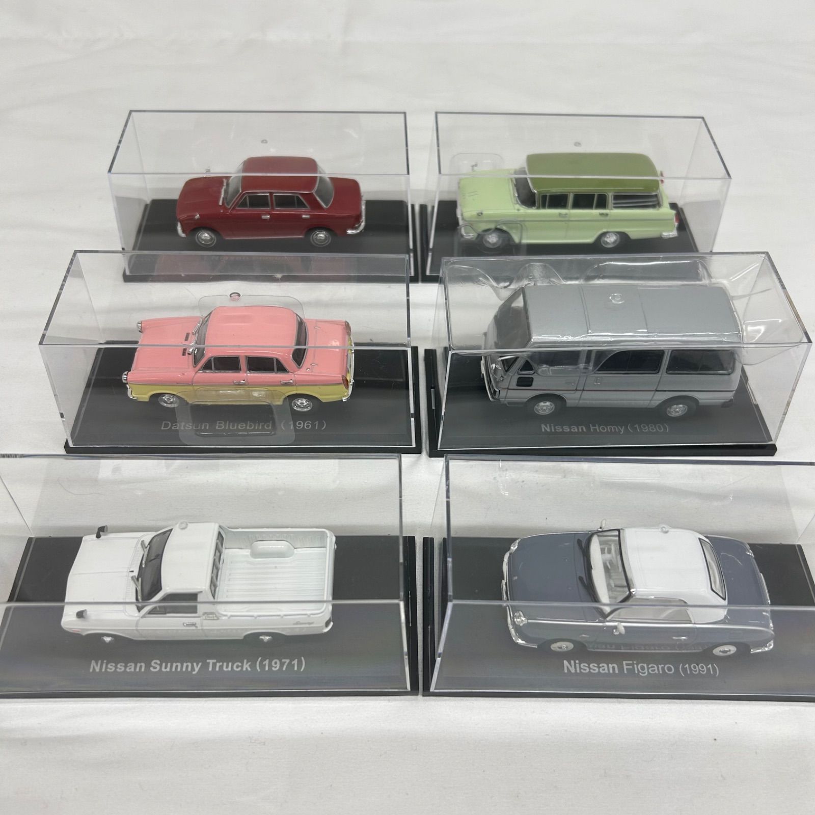 国産名車 ミニカー 6台 1/43 日産 NISSAN Homy / Sunny Truck / Figaro / Cedrlc Van / Bluebird / Datsun ダットサン Bluebird 現状品