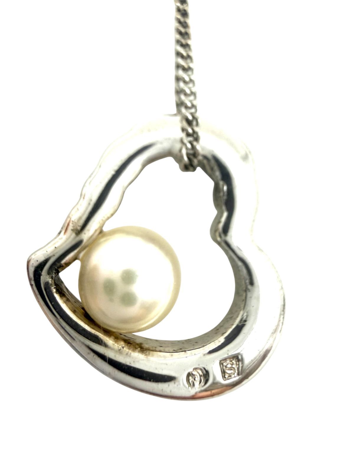 タサキ TASAKI オープンハート パール 6.9mm ネックレス シルバー 約