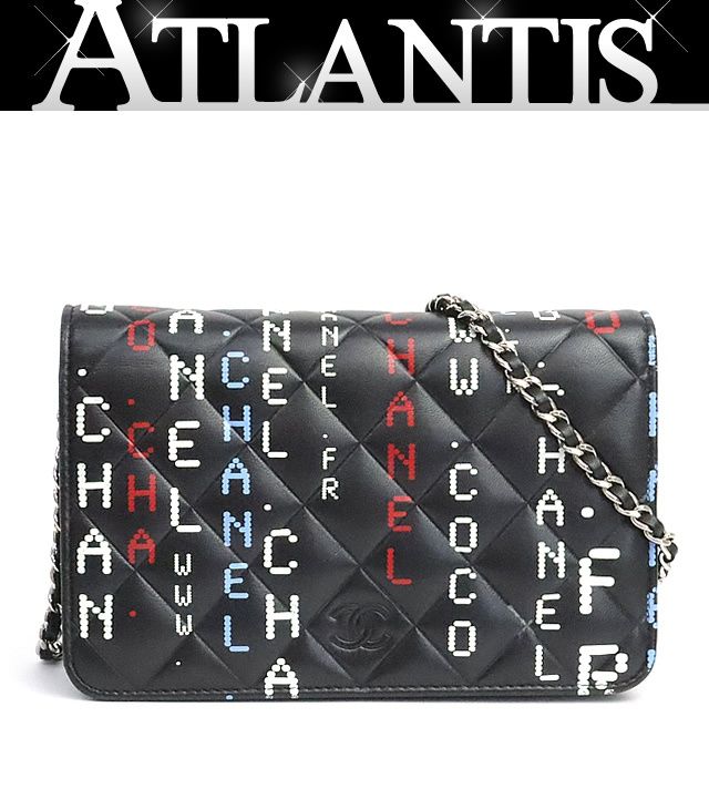 【広尾店】シャネル CHANEL タイポグラフィ チェーンウォレット ショルダーバッグ ココマーク コンピューター柄 ラムスキン SV金具 23番台 【19521】
