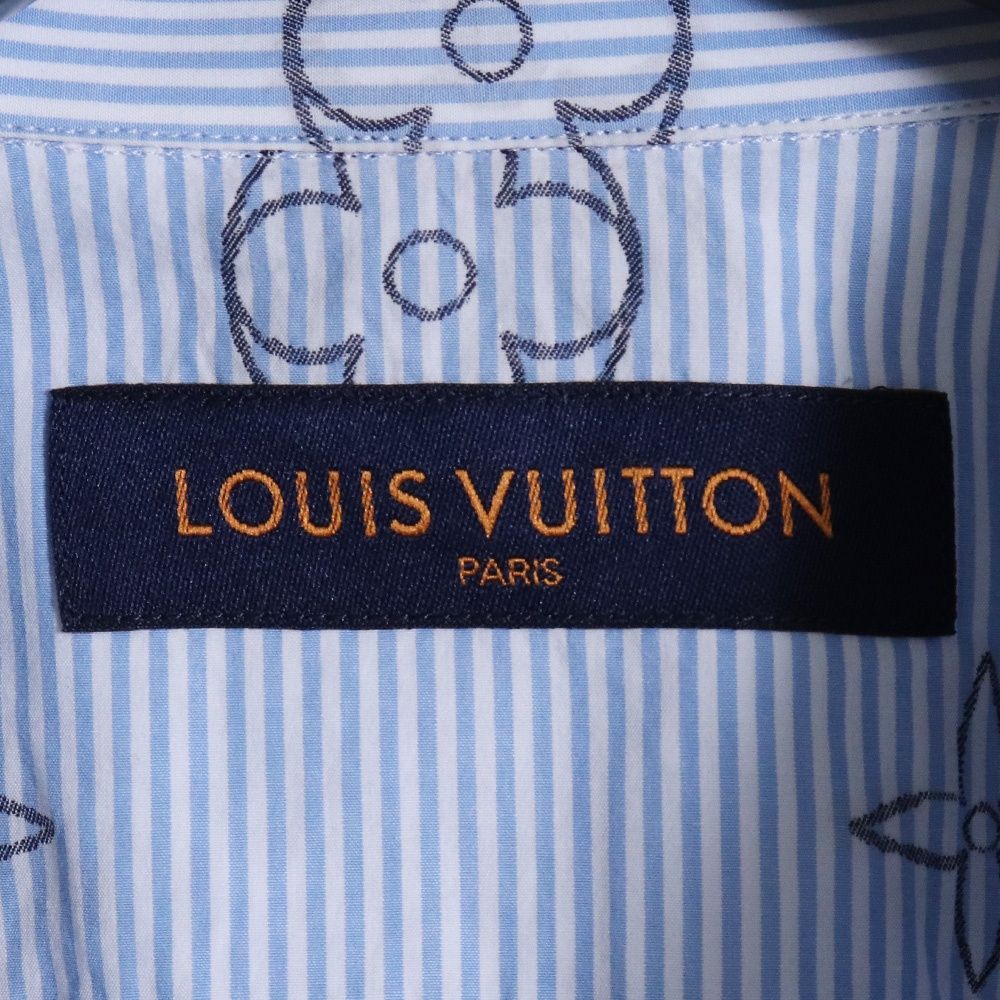 LOUIS VUITTON モノグラムストライプ長袖シャツ XXLサイズ ブルー