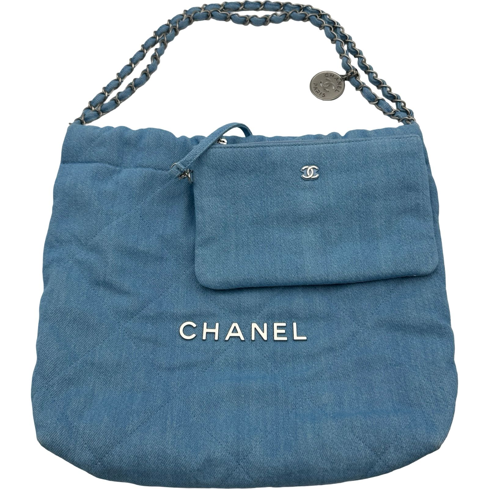 シャネル CHANEL CHANEL22 スモール AS3260 ライトブルー シルバー金具 デニム レディース ショルダーバッグ