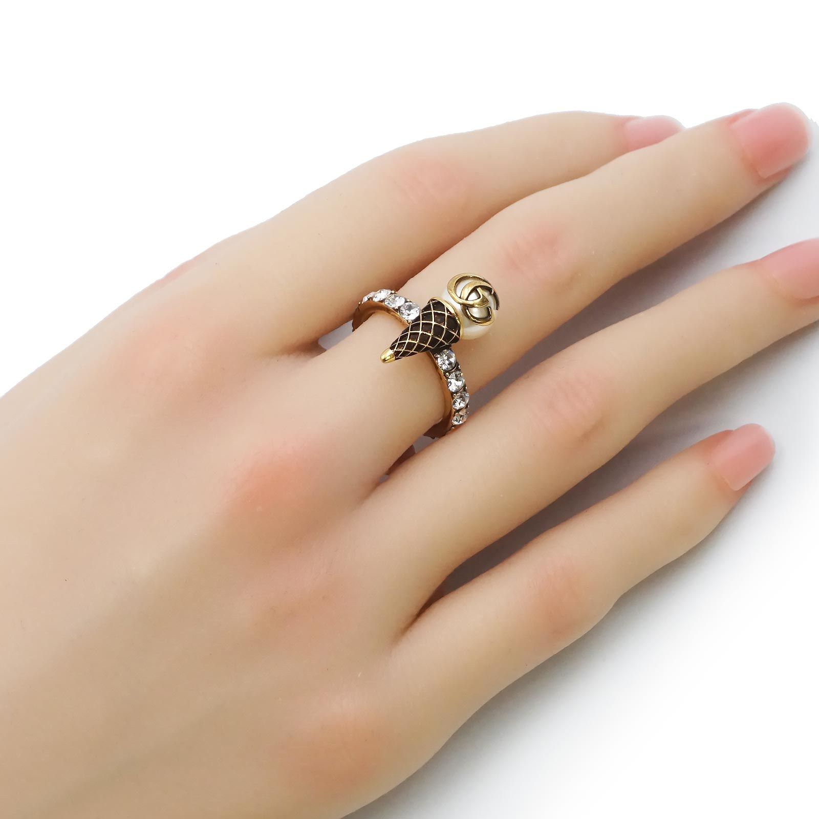 グッチ 661956 ダブルG アイスクリーム ラインストーン パール アンティークゴールド リング 指輪 Sサイズ #12.5号 GUCCI(未使用 展示品) グッチ 661956 ダブルG アイスクリーム ラインストーン パール アンティークゴールド リング 指輪 Sサイズ #12.5号 GUCCI(未使用 展示品)