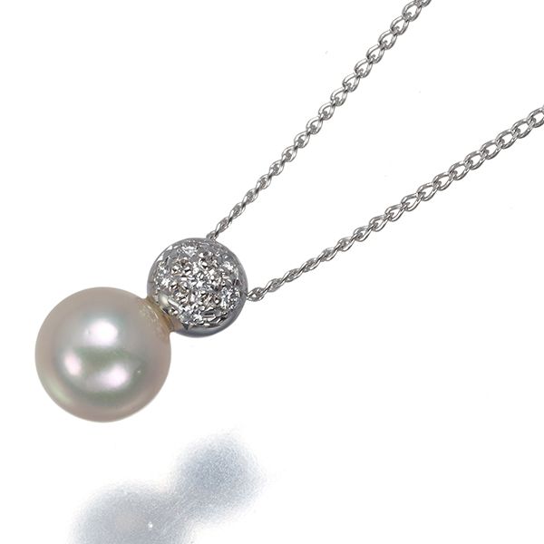 TASAKI タサキ ネックレス パール 真珠 6.4mm ダイヤ ダイヤモンド 0.04ct パヴェ 一粒 Pt850 #195804