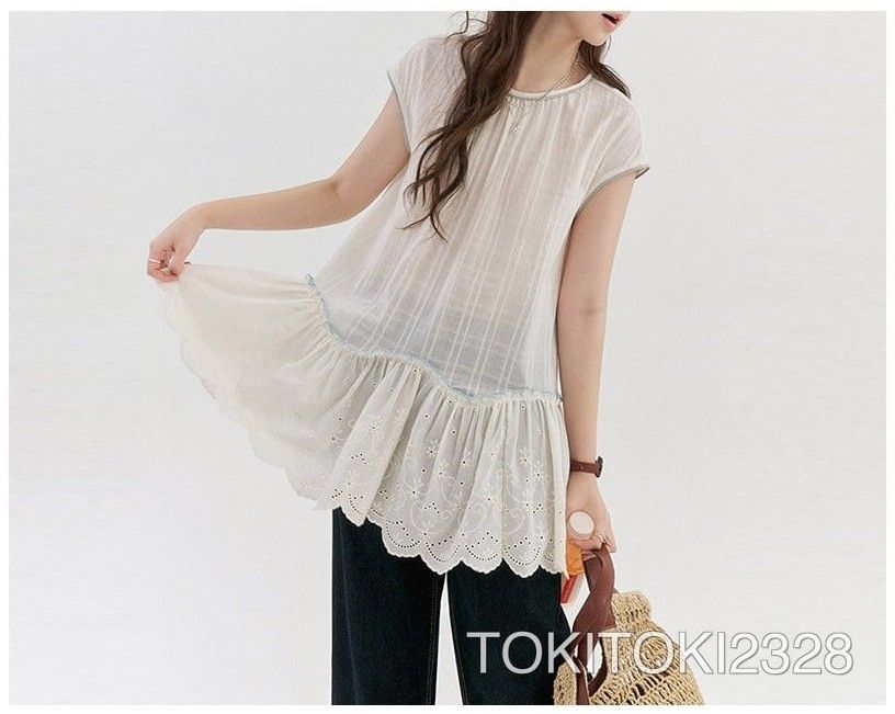 「北島AMUUオリジナル」切り替えフリル ミディ丈コットンシャツ 7,311円