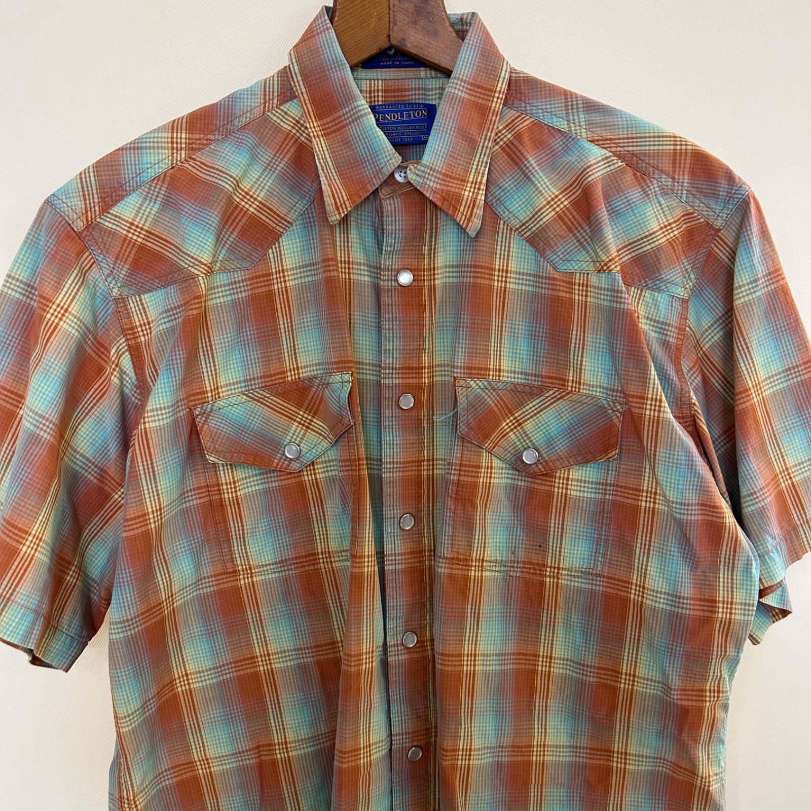 【PENDLETON】ペンドルトン ウエスタンシャツ 半袖チェックシャツ オレンジ系 M