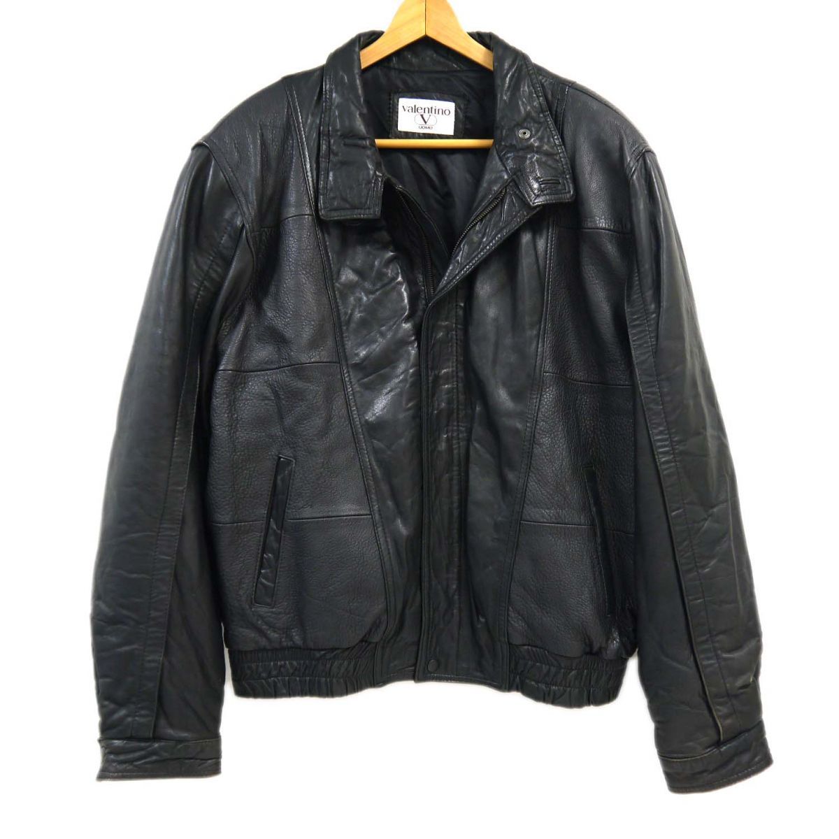 90s ヴィンテージ◆Valentino UOMO ヴァレンティノ レザージャケット ブルゾン XLサイズ 大きいサイズ 本革 メンズ 古着