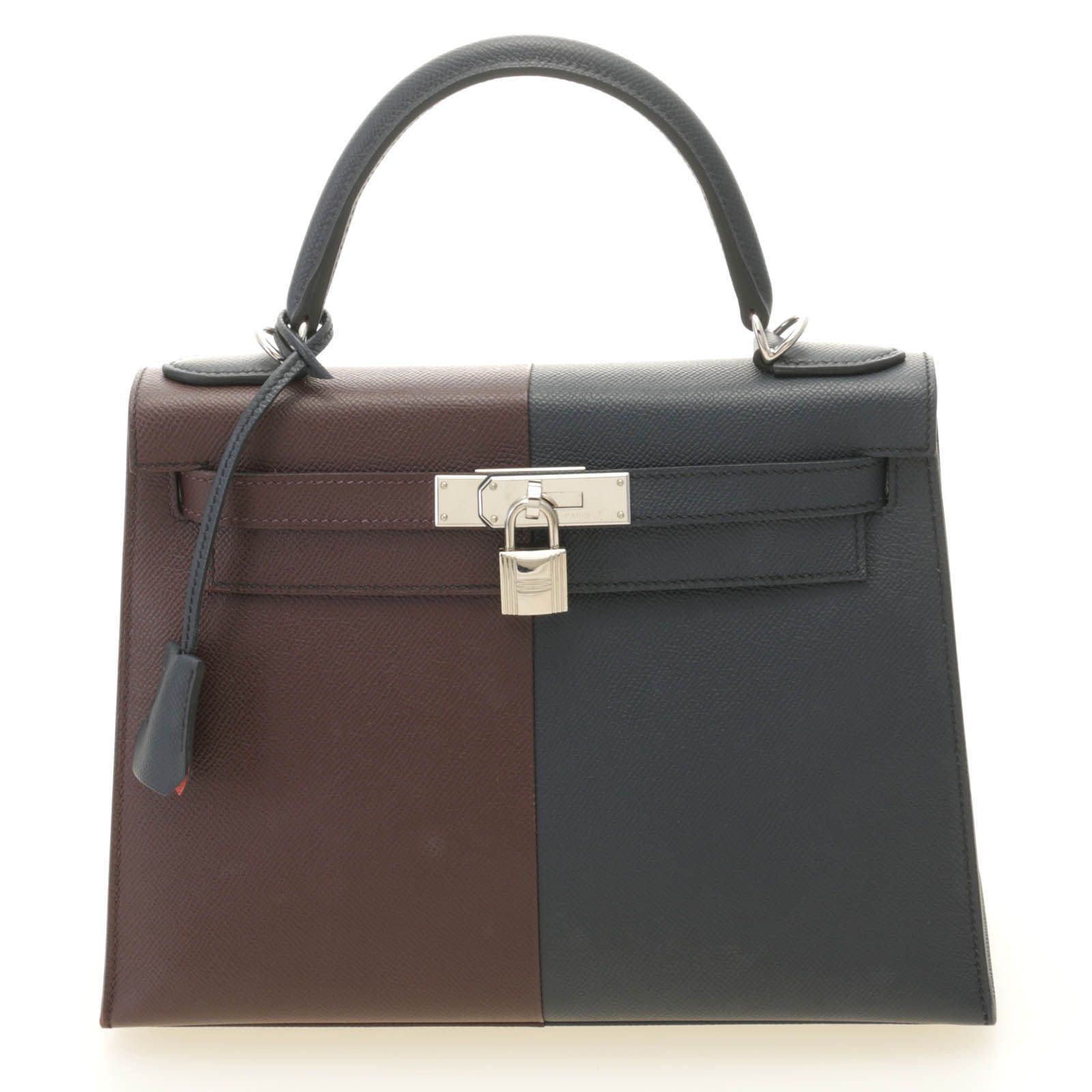 HERMES エルメス ケリー28 カザック ブルーインディゴ/ルージュセリエ/ローズテキサ 外縫い ハンドバッグ ヴォーエプソン ブルーインディゴ B刻印 レディース【中古】433 1,009,817円