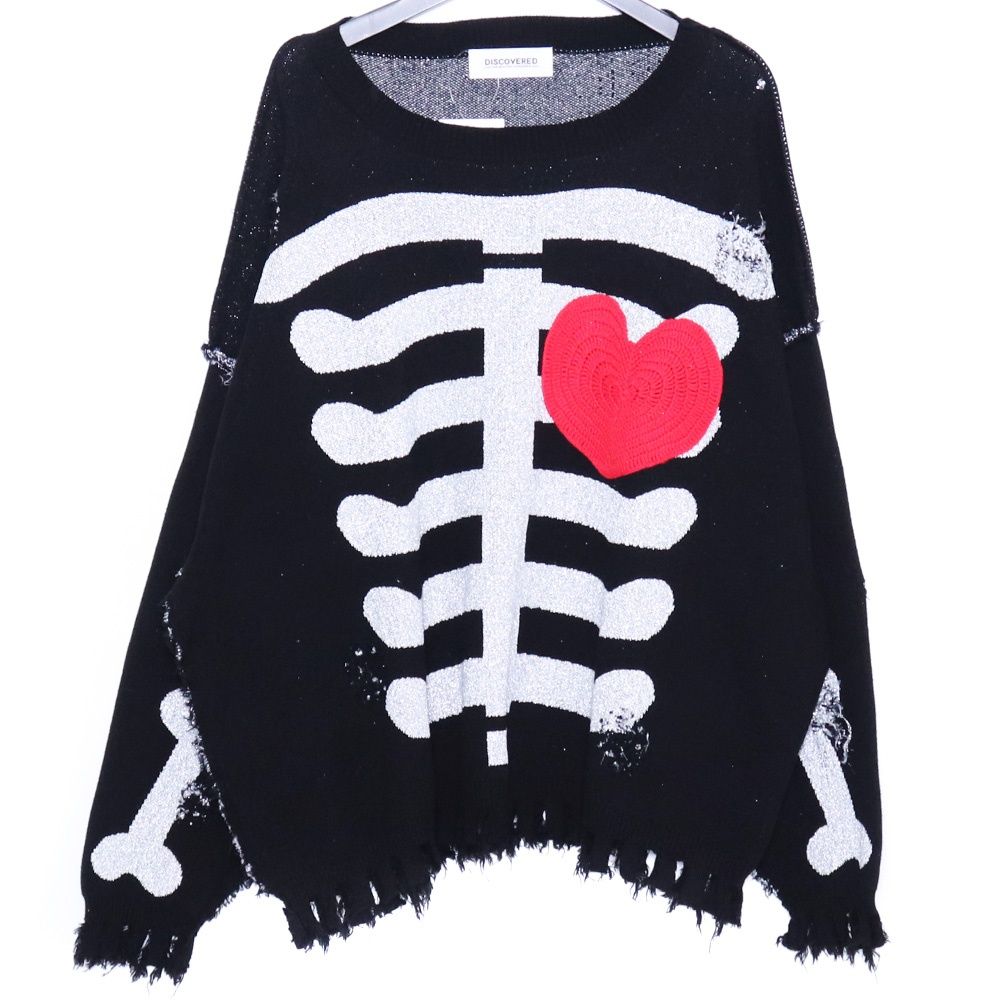 DISCOVERED LAME BONE & HEART KNIT サイズ3 ブラック DC-AW24-LEKN-01