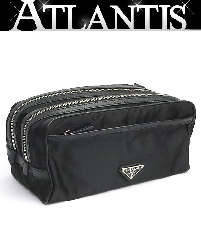 [Hiroo Store] Prada PRADA Triangle Logo Second Bag Clutch Bag Nylon Black [19529]