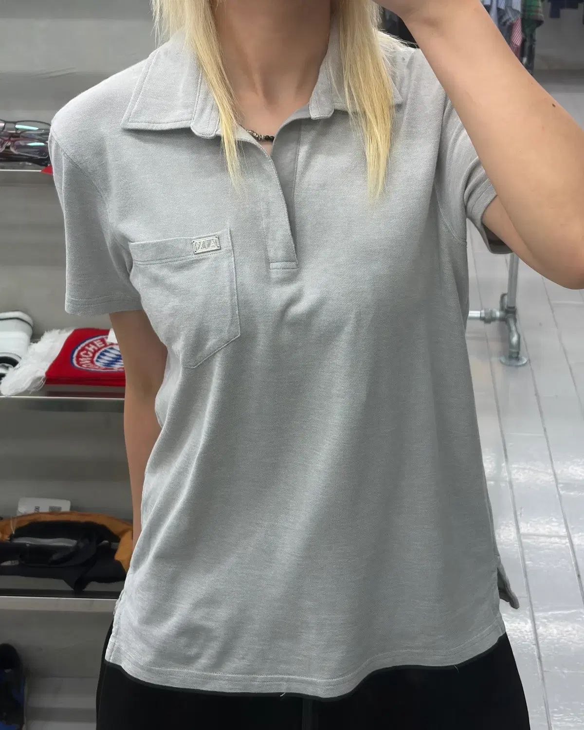 (M) アルマーニ エクスチェンジ 半袖 カラ Tシャツ グレー