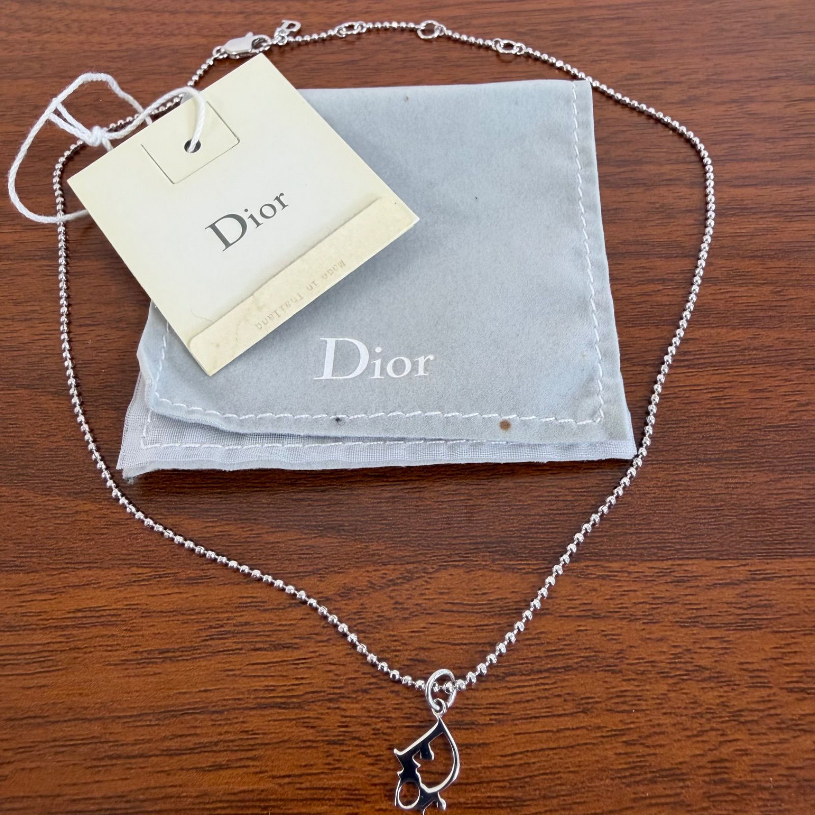 美品 Dior ディオール CDロゴ ボールチェーン ネックレス シルバー