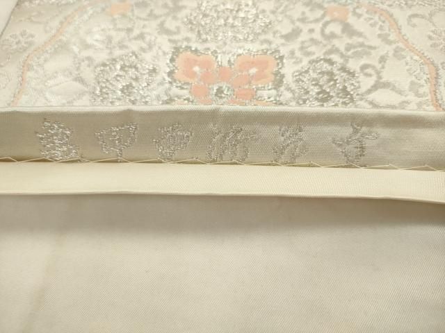 平和屋着物◎六通柄袋帯 唐織 亀甲更紗花文 銀糸 正絹 逸品 AABK2376pf