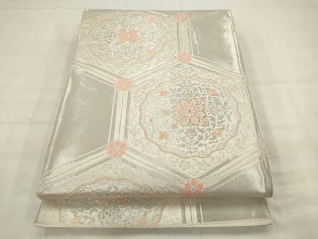 袋帯 紋紗 菊華菱文 華模様 金糸 藍錆色 ますいわ屋 ガード加工 O-4982 平和屋着物◎六通柄袋帯 唐織 亀甲更紗花文 銀糸 正絹 逸品 AABK2376pf