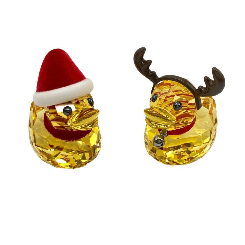 スワロフスキー SWAROVSKI ラブロッツ Lovlots Happy Duck サンタとトナカイ オブジェ 置物 5004497 クリア アヒル インテリア【中古】