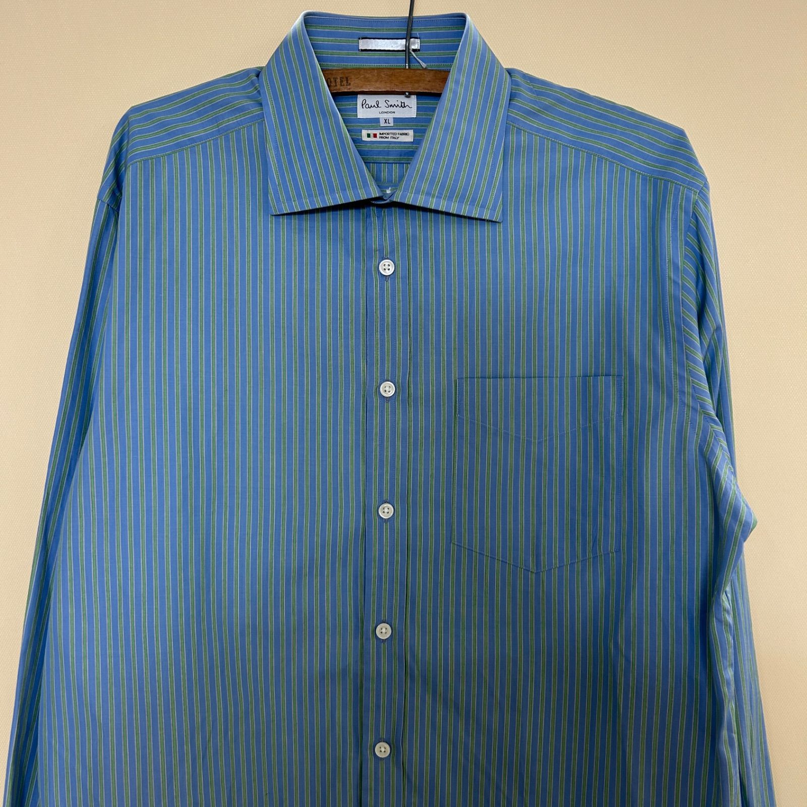 【ポールスミス】美品 長袖シャツ ストライプ 総柄 XLサイズ メンズ PaulSmith】ポールスミス 長袖シャツ ストライプ ブルー グリーン