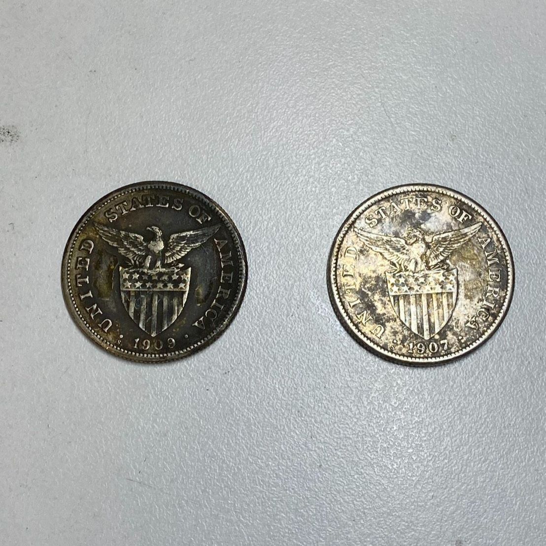 ✨銀貨✨】アメリカ領 フィリピン 1ペソ銀貨 1907年 1909年セット 硬貨