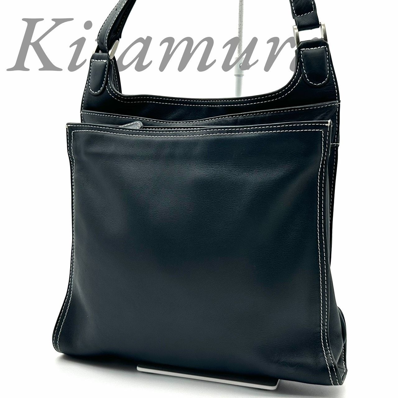 B5819】 Kitamura キタムラ ショルダーバッグ レザー ネイビー クロス 
