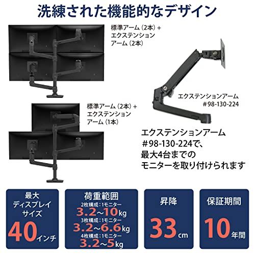 エルゴトロン LX デュアルモニターアーム 2画面用 縦/横型 長身ポール