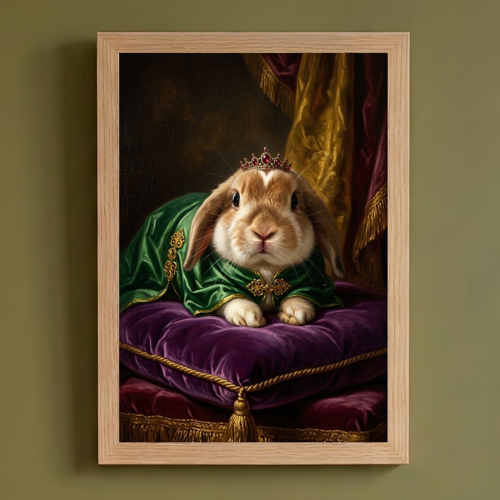うさぎ（ミニロップ）のルネサンス風肖像画 油絵風アートA4額装
